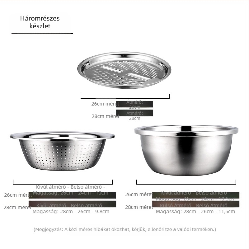 Gyárilag közvetlen szállítású rozsdamentes acél multifunkciós reszelő, háromrészes Amoy rizsszűrő reszelő, konyhai lefolyómosó