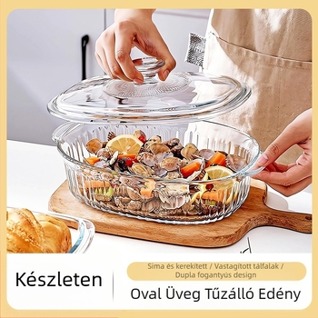 Magas boroszilikát üveg ovális átlátszó függőleges mintázatú gyöngy pamut csomagolás fedéllel kristály edény háztartási konyhai kellékek leveses edény