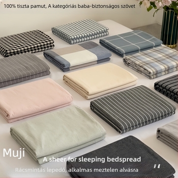Good 100 tiszta pamut ágyneműhuzat, nyomat nélküli, kockás, háromrészes hálótermi párnahuzat, A osztályú, mosott pamut anya- és csecsemőminőségű párnahuzat