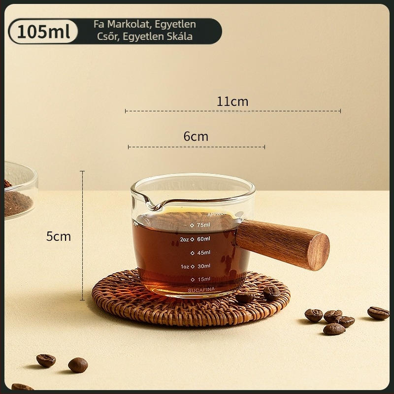 Kávéfőző pohár, skálával, fa fogantyúval, mérőpohár, eszpresszó uncia pohár, kis tejespohár, kiváló és luxus