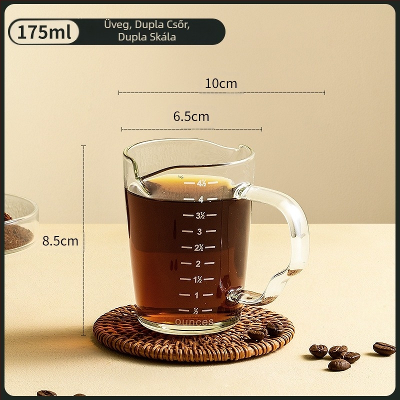 Kávéfőző pohár, skálával, fa fogantyúval, mérőpohár, eszpresszó uncia pohár, kis tejespohár, kiváló és luxus