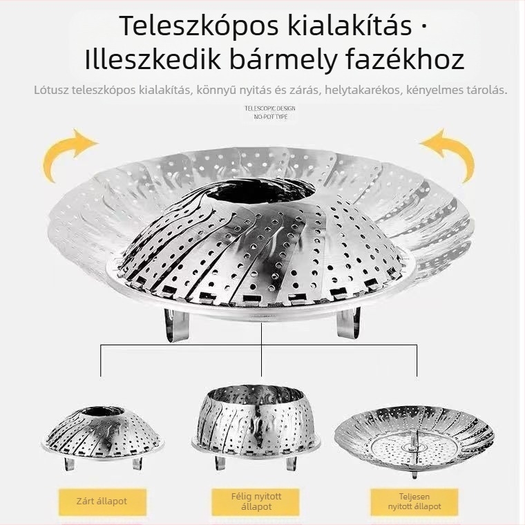 Gőzölő tojástartó rozsdamentes acél gőzölő állvány multifunkcionális összecsukható teleszkópos gőzölő cserélhető gőzölő szeletgőzölő állvány háztartási gőzölő tányér nagykereskedelem