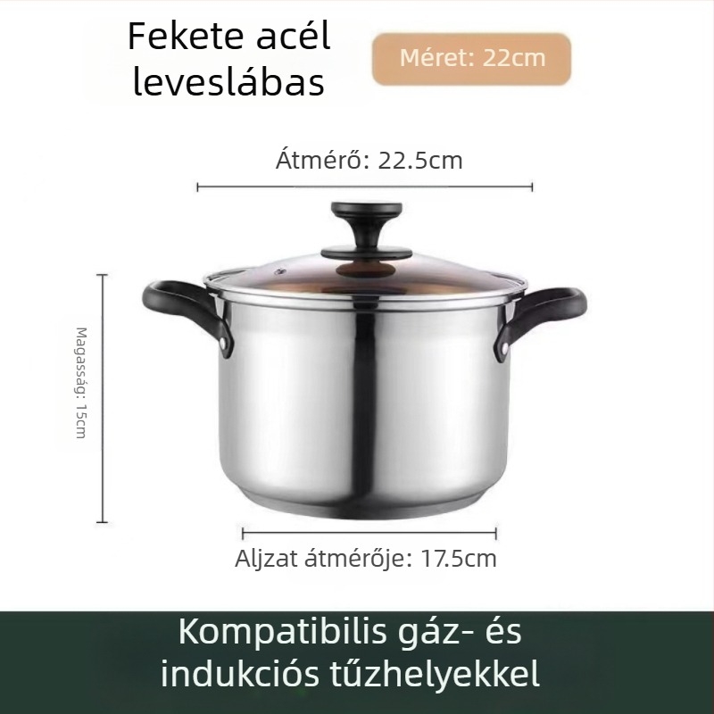 Nem mágneses, vastagított rozsdamentes acél levesesfazék, tejesfazék, étrend-kiegészítő edény, főzőedény, forró edény, gáz indukciós tűzhely, univerzális tapadásmentes