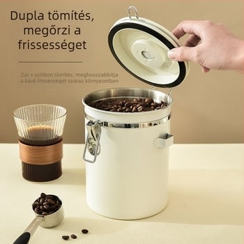 304 db kávébab, lezárt doboz, dátummal ellátott kávépor tároló doboz, rizs, diófélék, frissen tartó doboz kanállal