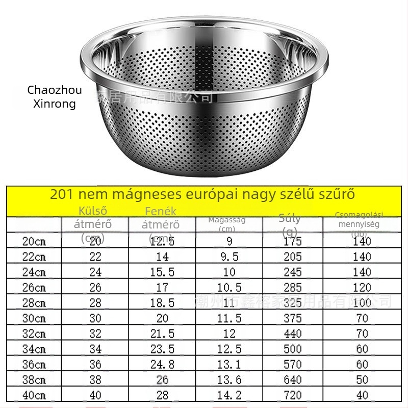 304 rozsdamentes acélból készült, megvastagított és többcélú mosdó, mosdó, zöldséges mosdó, tojástál, háztartási leveses mosdó
