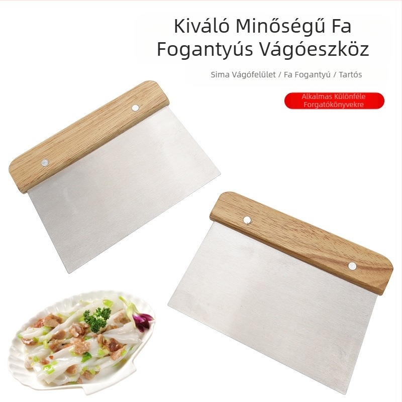 Rozsdamentes acél tésztavágó fa nyéllel kolbászpor kaparó liszt kaparó süteménykaparó tésztavágó szappan kés multifunkcionális zöldségvágó