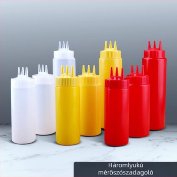 Három lyukú paradicsomszósz nyomópalack műanyag salah palack nyomópalack szósz palack kiváló minőségű nyomópalack nyomópalack lekváros palack