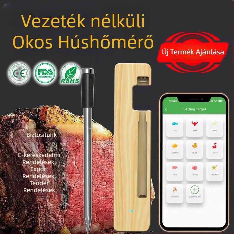 Határokon átnyúló vezeték nélküli Bluetooth ételhőmérő vízálló rozsdamentes acél elektronikus konyhai sütő grill precíziós hőmérsékletmérés