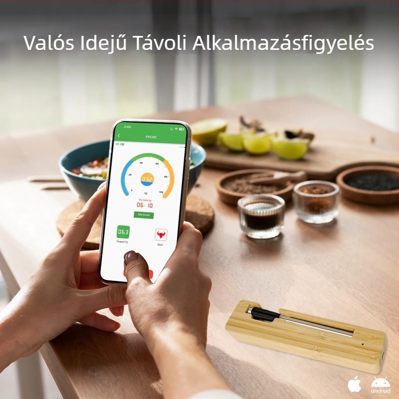 Határokon átnyúló vezeték nélküli Bluetooth ételhőmérő vízálló rozsdamentes acél elektronikus konyhai sütő grill precíziós hőmérsékletmérés