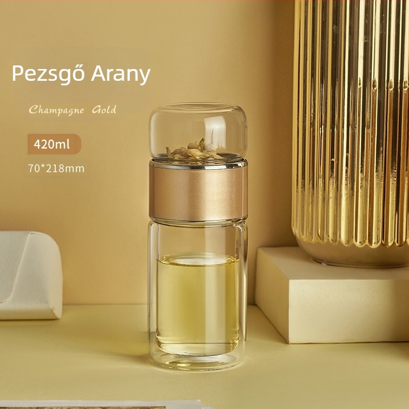 Teaszétválasztós teáscsésze virágos teáscsésze kétrétegű üveg női nettó piros aranyos hordozható vizespohár 2022 új csésze