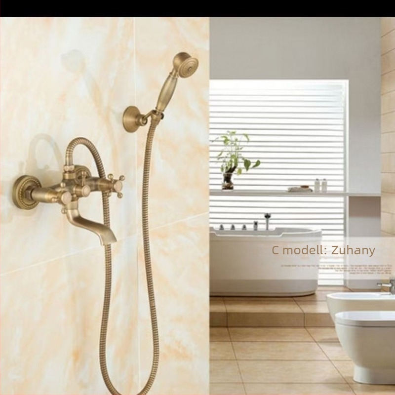 Teljesen réz antik egyszerű zuhanyruha európai stílusú fürdőszobai zuhanyzó zuhanycsaptelep retró kivezető zuhany