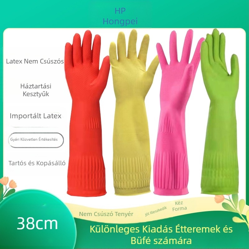 Háztartási mosogatókesztyűk, extra hosszú és vastag, vízálló és csúszásmentes gumikesztyűk konyhai tisztításhoz és háztartási autómosáshoz