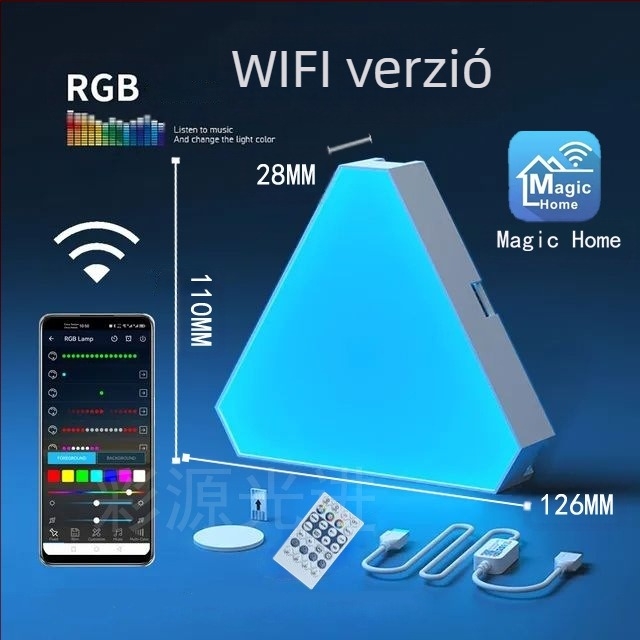 Háromszög kvantumlámpa e-sport intelligens hangszedő lámpa háromszög alakú furcsa fénytábla RGB játék barkácsolás illesztés LED