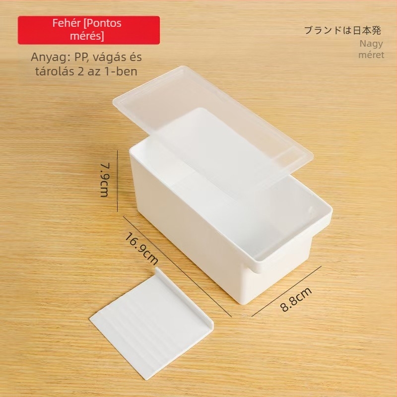 Japán stílusú importált vajjal lezárt tárolódoboz vaj frissen tartó vágódoboz multifunkcionális hűtőszekrény frissen tartó doboz fedéllel