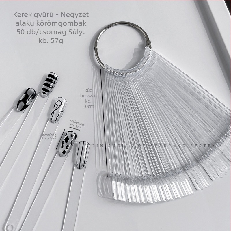 Körömművészeti rajongói kijelző kártya 50 négyzet alakú, kerek kanál ovális színes kijelző fekete-fehér vas kijelző állvány nagykereskedelem