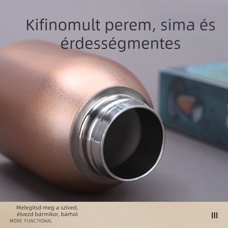 Hordozható 304 rozsdamentes acél termoszpohár, mini, kicsi, pufók, magas színárnyalatú, kis haspohár, egyszerű leszállógyűrűs kiegészítő zsebpohár