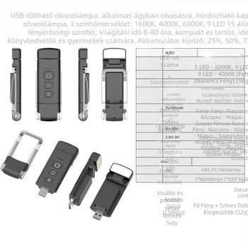 Új olvasókönyv csiptetős lámpa éjszakai fény USB töltős hordozható csiptetős lámpa asztali lámpa szemvédő mini led kártyakönyv lámpa