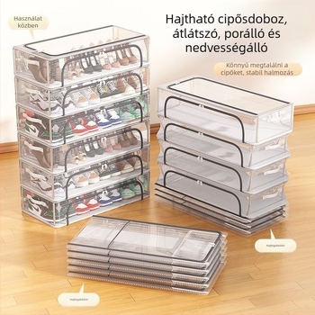 Új, kétajtós cipőtároló doboz, átlátszó hálós cipőtároló, összecsukható cipőtartó, hálótermi ágy alján található tároló cipőszekrény