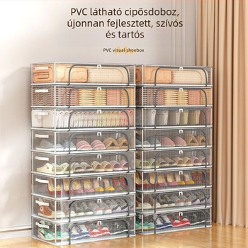Új, kétajtós cipőtároló doboz, átlátszó hálós cipőtároló, összecsukható cipőtartó, hálótermi ágy alján található tároló cipőszekrény