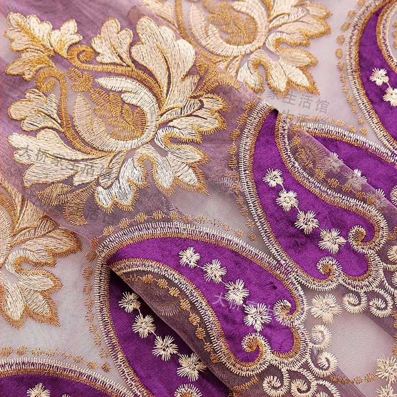 ZQ új bársony hímzésű nappali erkély dolgozószoba étterem európai lila kivitelű villa padlótól mennyezetig érő ablakfüggöny