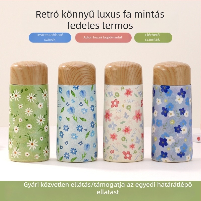 Mini faerezetes nyomtatású termosz kreatív hordozható rozsdamentes acél kis kapacitású diák aranyos zsebes vizespohár ajándékpohár