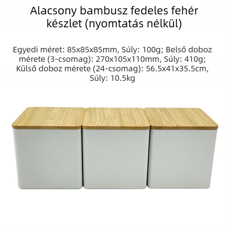 Bambusz fedél vas doboz négyzet alakú üveg egyszerű ins európai és amerikai stílusú kávé cukorka teásüveg bádoglemez lezárt csomagolású fémedény