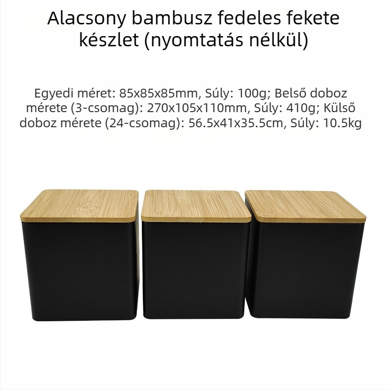 Bambusz fedél vas doboz négyzet alakú üveg egyszerű ins európai és amerikai stílusú kávé cukorka teásüveg bádoglemez lezárt csomagolású fémedény