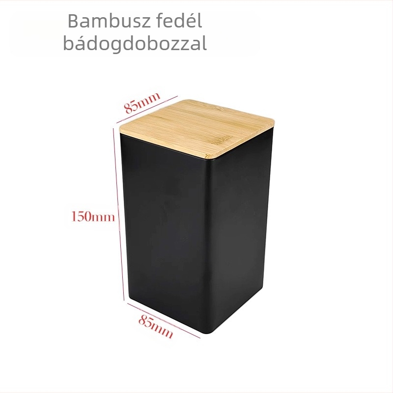 Bambusz fedél vas doboz négyzet alakú üveg egyszerű ins európai és amerikai stílusú kávé cukorka teásüveg bádoglemez lezárt csomagolású fémedény