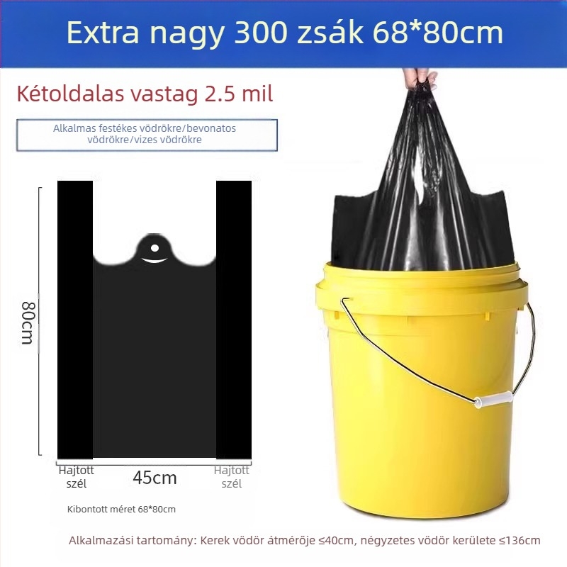 Nagy szemeteszsák, nagy, vastag, nem könnyen törhető háztartási hordozható konyhai táska, kereskedelmi mellény, műanyag zacskó, egy tétel