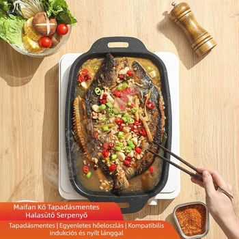 Maifan kőből készült grillezett halas tányér, téglalap alakú grillsütőlap indukciós tűzhelyhez, palacsintasütő, teppanyaki, hordozható grillsütőlap