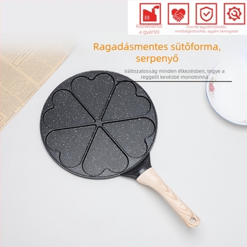 Sütőserpenyő, határokon átnyúló, szív alakú, tapadásmentes serpenyő, reggeli sütőedény, lapos aljú tányér, grillsütő tányér, gáztűzhely, indukciós főzőlap, Banji edény nagykereskedelem