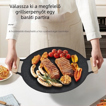 Sütőtálca kültéri kerek Maifan kő tapadásmentes kemping karton típusú sütőtálca kereskedelmi grillezett hal háztartási koreai barbecue grilltálca