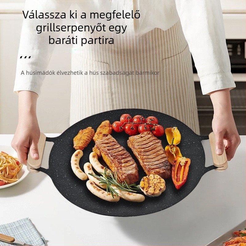 Sütőtálca kültéri kerek Maifan kő tapadásmentes kemping karton típusú sütőtálca kereskedelmi grillezett hal háztartási koreai barbecue grilltálca