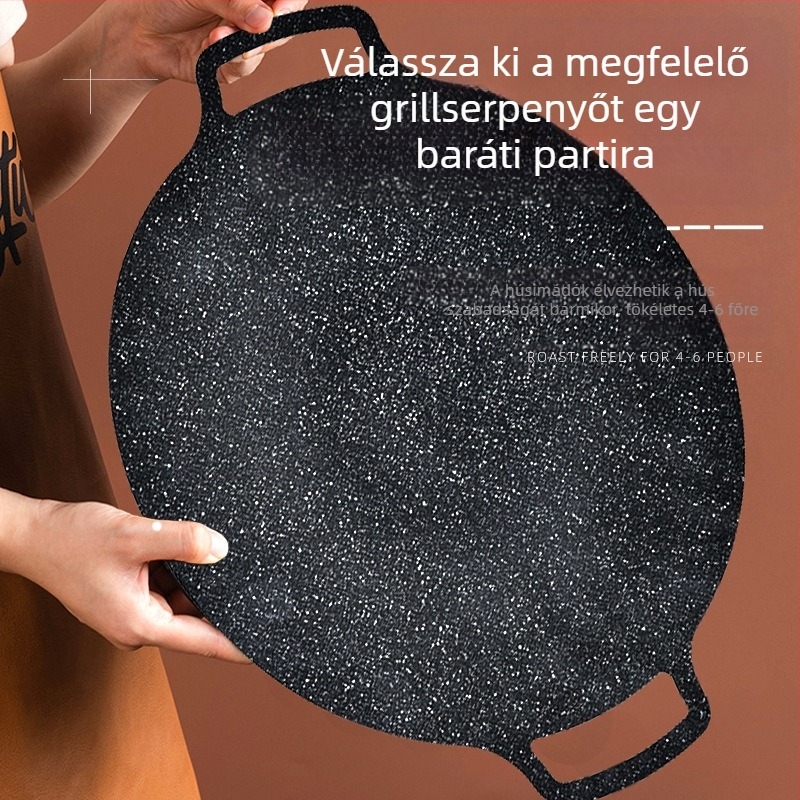 Sütőtálca kültéri kerek Maifan kő tapadásmentes kemping karton típusú sütőtálca kereskedelmi grillezett hal háztartási koreai barbecue grilltálca