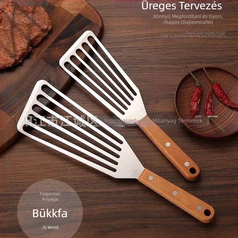 Rozsdamentes acél sült hallapát steak fazék lapát háztartási sült sült kiömlött lapát fa nyél műanyag főzőlapát főzőlapát konyhai eszközök