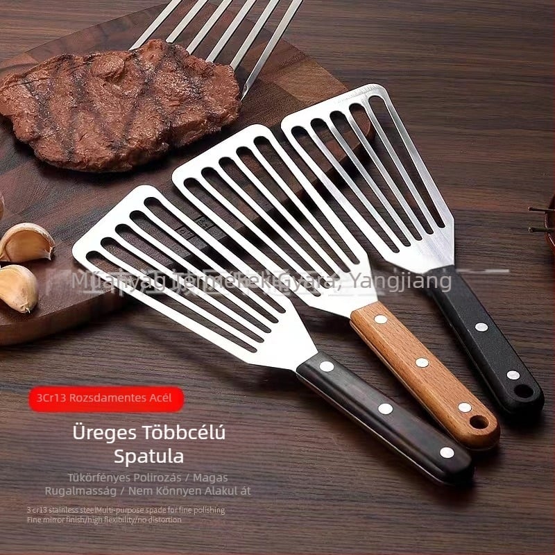 Rozsdamentes acél sült hallapát steak fazék lapát háztartási sült sült kiömlött lapát fa nyél műanyag főzőlapát főzőlapát konyhai eszközök