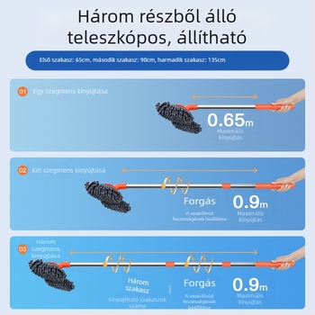 Car Essentials autómosó felmosó szerszámkészlet autóhoz, kétfejű, hosszú nyelű, visszahúzható felmosó, puha kefe