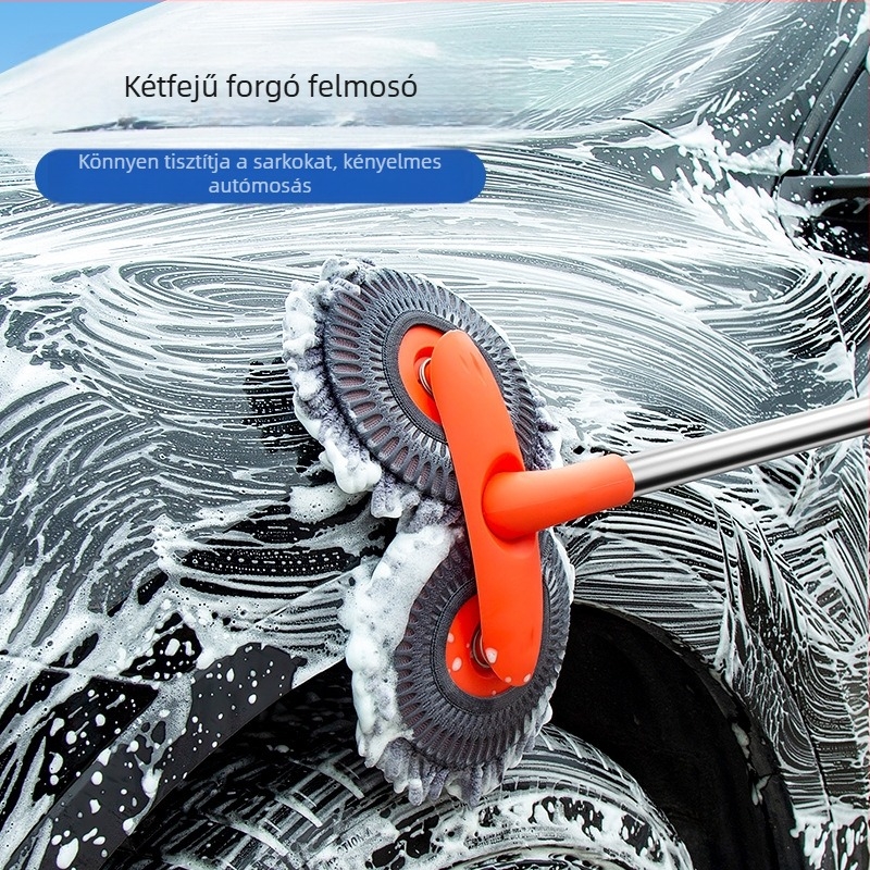 Car Essentials autómosó felmosó szerszámkészlet autóhoz, kétfejű, hosszú nyelű, visszahúzható felmosó, puha kefe