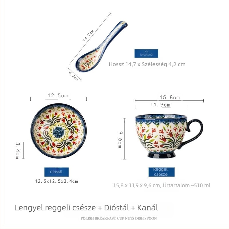 Lengyel bögre kerámia csésze fedéllel vintage reggelizőpohár gyönyörű irodai vízcsésze háztartási kávéscsésze nagykereskedelem