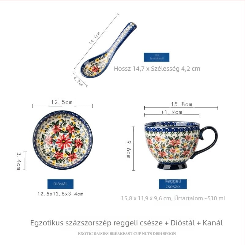 Lengyel bögre kerámia csésze fedéllel vintage reggelizőpohár gyönyörű irodai vízcsésze háztartási kávéscsésze nagykereskedelem