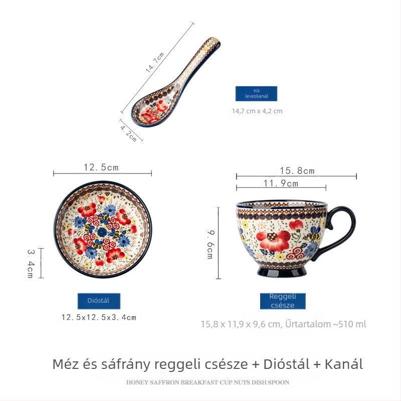 Lengyel bögre kerámia csésze fedéllel vintage reggelizőpohár gyönyörű irodai vízcsésze háztartási kávéscsésze nagykereskedelem