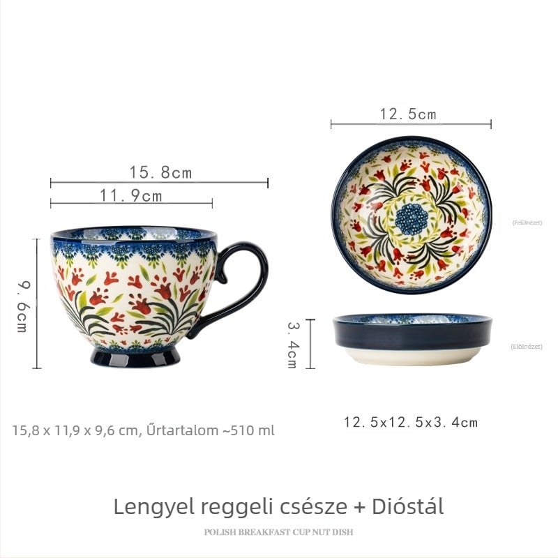 Lengyel bögre kerámia csésze fedéllel vintage reggelizőpohár gyönyörű irodai vízcsésze háztartási kávéscsésze nagykereskedelem