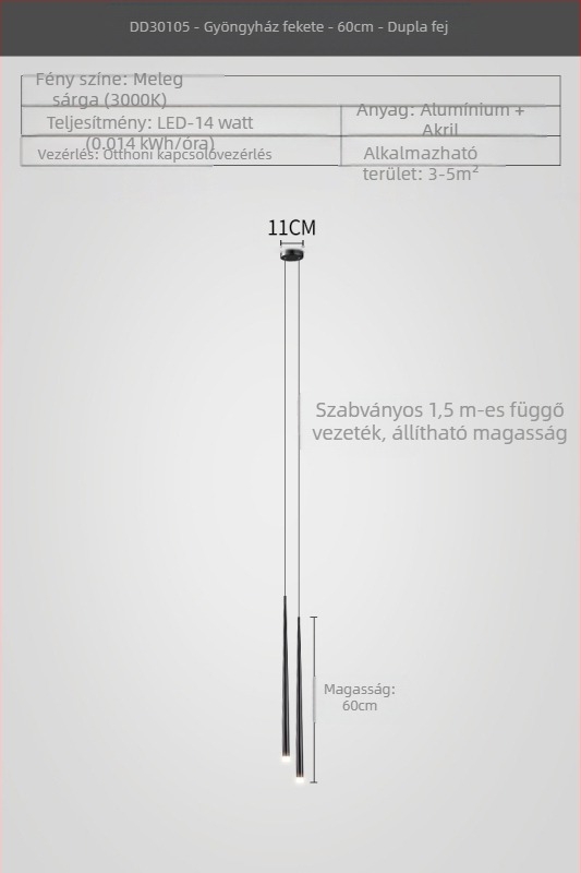 Ágy melletti csillár konus alakú, modern minimalista stílus, electroplatált felület, kétfejű dizáner lámpa