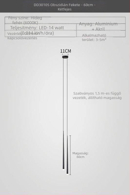 Ágy melletti csillár konus alakú, modern minimalista stílus, electroplatált felület, kétfejű dizáner lámpa