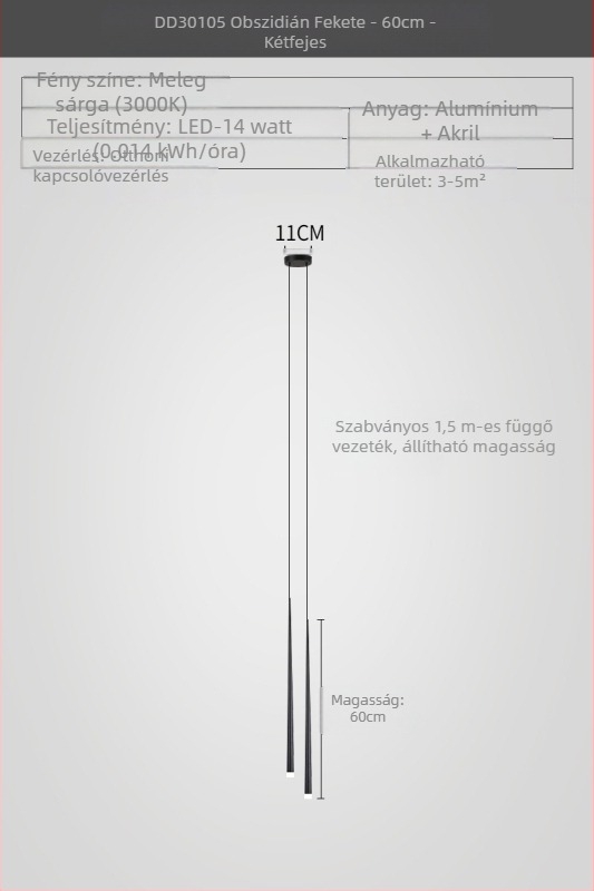 Ágy melletti csillár konus alakú, modern minimalista stílus, electroplatált felület, kétfejű dizáner lámpa