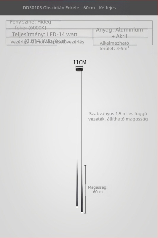 Ágy melletti csillár konus alakú, modern minimalista stílus, electroplatált felület, kétfejű dizáner lámpa