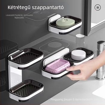 Határokon átnyúló szappantartó, lyukasztásmentes, falra szerelhető, lefolyós szappantartó, háztartási WC, fürdőszoba, kétrétegű szappantároló állvány