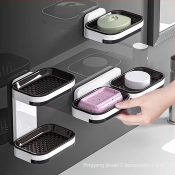 Határokon átnyúló szappantartó, lyukasztásmentes, falra szerelhető, lefolyós szappantartó, háztartási WC, fürdőszoba, kétrétegű szappantároló állvány