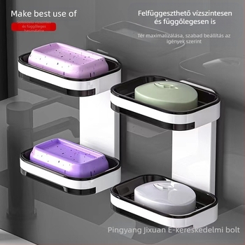 Határokon átnyúló szappantartó, lyukasztásmentes, falra szerelhető, lefolyós szappantartó, háztartási WC, fürdőszoba, kétrétegű szappantároló állvány