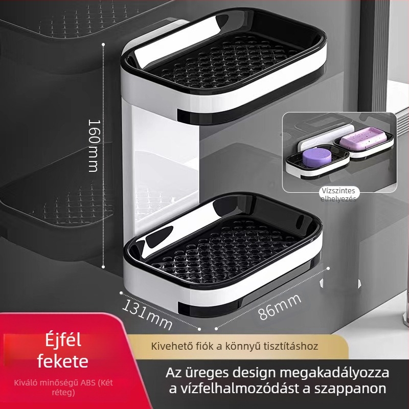 Határokon átnyúló szappantartó, lyukasztásmentes, falra szerelhető, lefolyós szappantartó, háztartási WC, fürdőszoba, kétrétegű szappantároló állvány